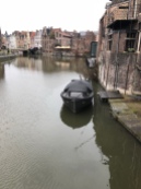 Boat in Ghent on a Rainy Day